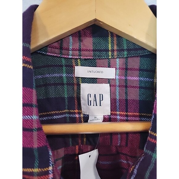 GAP UNTUCKED Flannel Men's XL Button Down Shirt Green Plaid Long Sleeve NEW - Picture 3 of 5